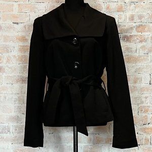 Willi Smith Black Three Button Belted Single Breasted Dress Jacket